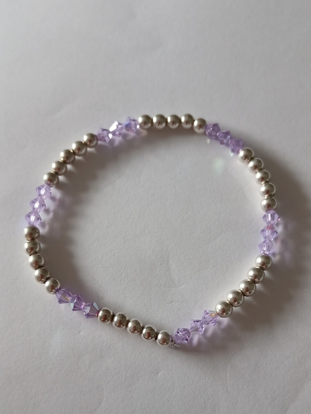Delicate Lilac Crystal Glass & Sterling Silver 925 Beaded Bracelet